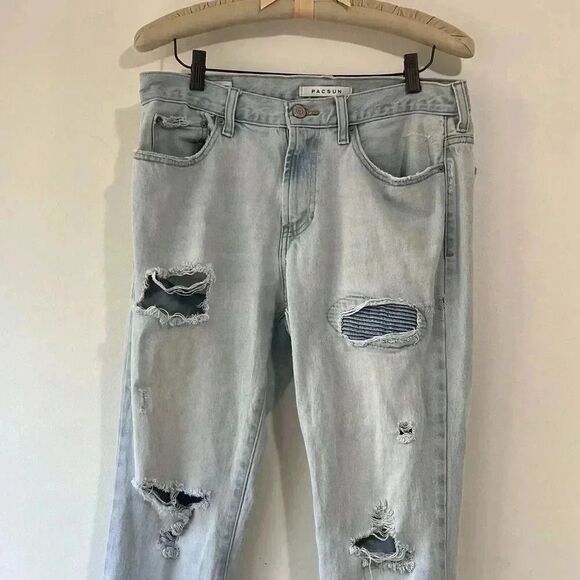 PacSun Stacked Skinny Jeans Distressed Men’s 32x32 Light Wash - Picture 2 of 16